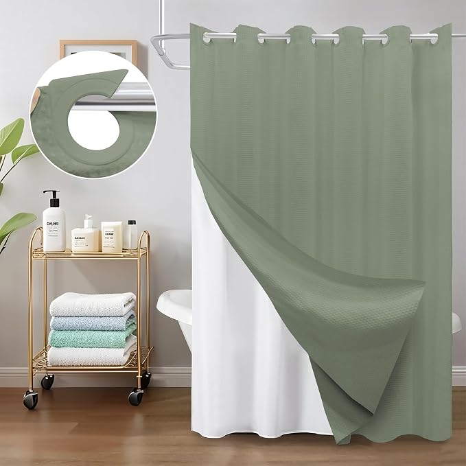 Inhousolu No Hook Waffle Weave Shower Curtain - Image 8