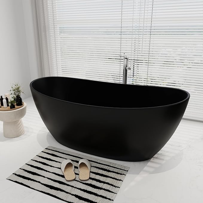 SJ STAR&JANE 65" Solid Surface Freestanding Bathtub Stone Resin Soaking Tub by SJSTARJANE