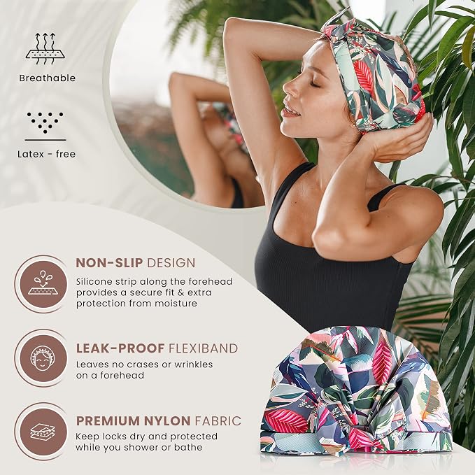 Reusable Shower Cap for Women Reusable Waterproof – Leakproof, Nonslip Hair Cap - Image 2