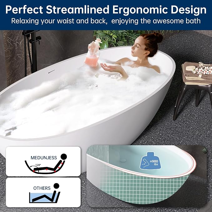 71'' Resin Stone Soaking Bathtub Freestanding Bathtub Solid Surface Modern Tubs - Image 10