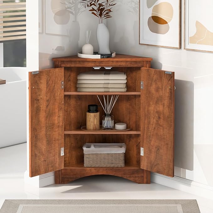 Corner Storage Cabinet with Adjustable Shelves, Triangle Bathroom & Kitchen - Image 3