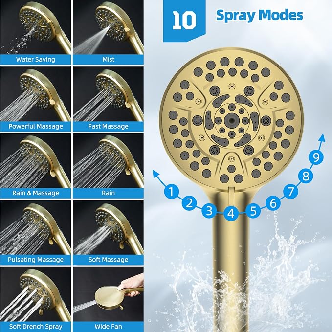 Hibbent All Metal Shower Head, Handheld Showerhead Combo - Image 3