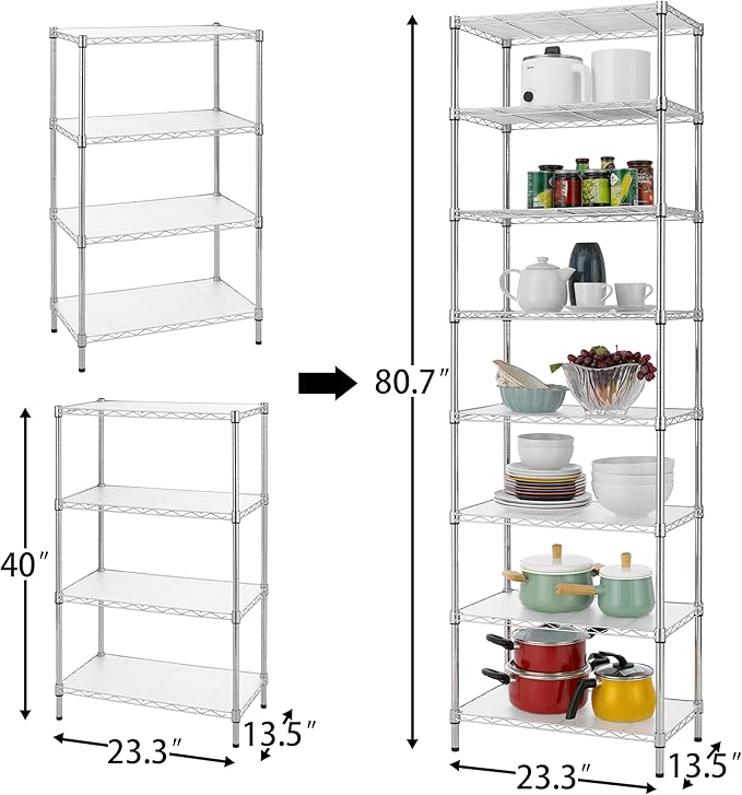 Finnhomy 8-Tier Wire Shelving Unit Adjustable Steel Wire Rack Shelving - Image 3