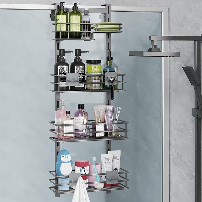 Orimade Over The Door Shower Caddy Adjustable 4 Tier Dark Grey, Bathroom by Orimade