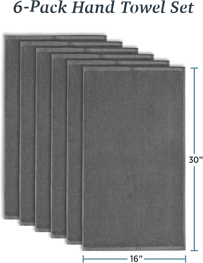 Welhome Franklin Premium 6 Pack Hand Towels Popcorn Textured Charcoal Bathroom - Image 2