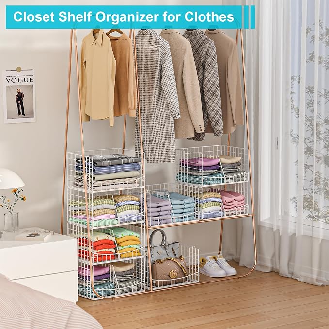 Divided 4-Tier Stackable Closet Organizers and Storage Basket, Foldable Closet - Image 7