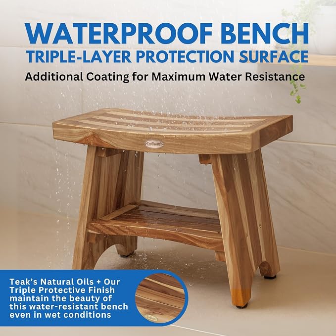 EcoDecors 24 Inch Serenity Teak Shower Bench – Waterproof Bathroom Seat - Image 5
