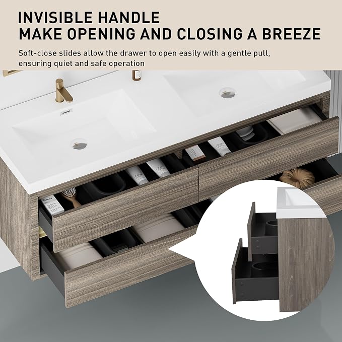 60" Wall-Mounted Bathroom Vanity - Image 5