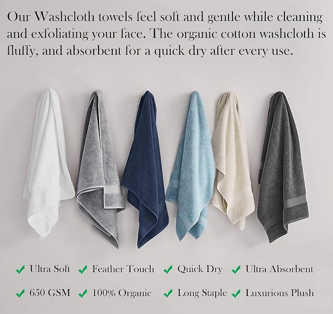 Delara Organic Cotton Luxuriously Plush Washcloths Pack of 6 | GOTS & Oeko-TEX - Image 5