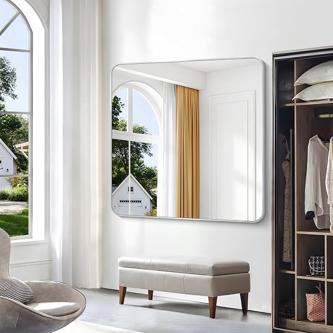 BONEWEI Silver Bathroom Mirror, 48x48 inch Wall Mirror - Image 4