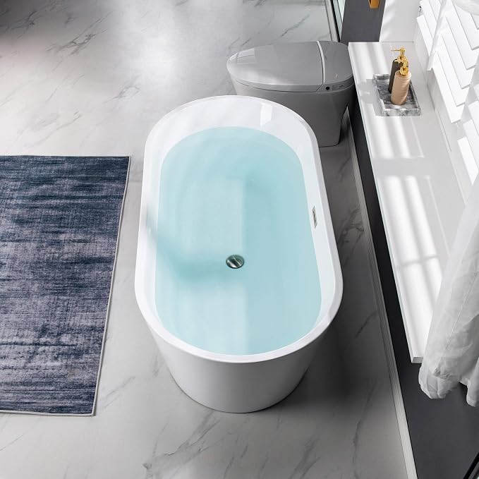 WOODBRIDGE 59" Acrylic Freestanding Bathtub Contemporary Soaking White Tub - Image 13