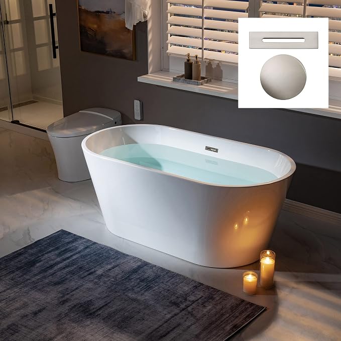 WOODBRIDGE 59" Acrylic Freestanding Bathtub Contemporary Soaking White Tub - Image 2