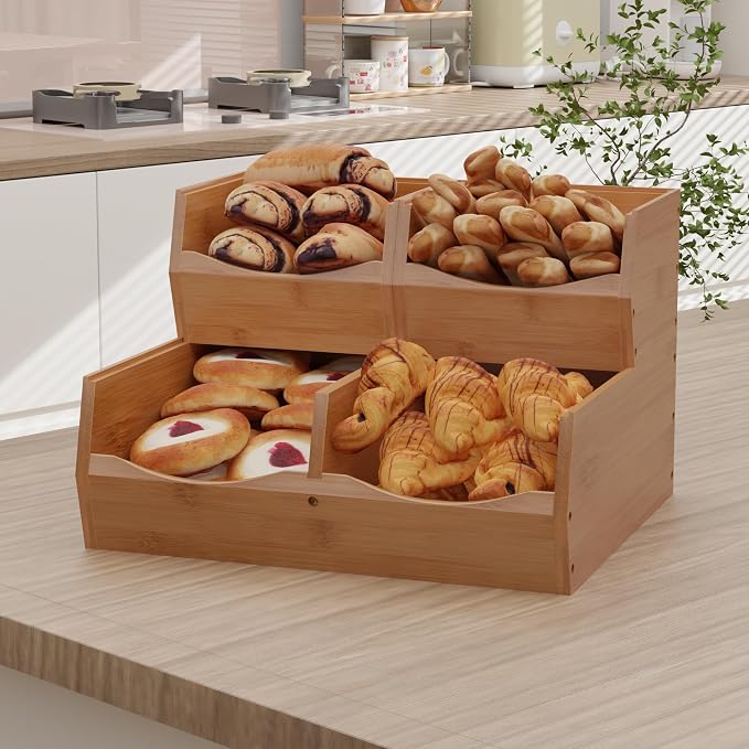 3 Set Bamboo Pantry Organizers and Storage, Open Front Vegetable Fruit - Image 4