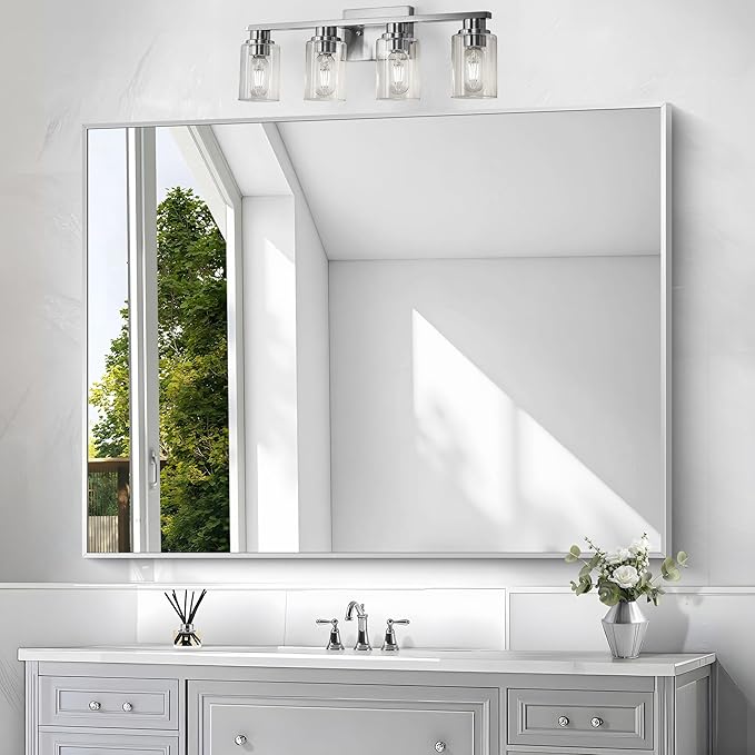 BONEWEI Silver Bathroom Mirror, 36x48 inch Wall Mirror by BONEWEI