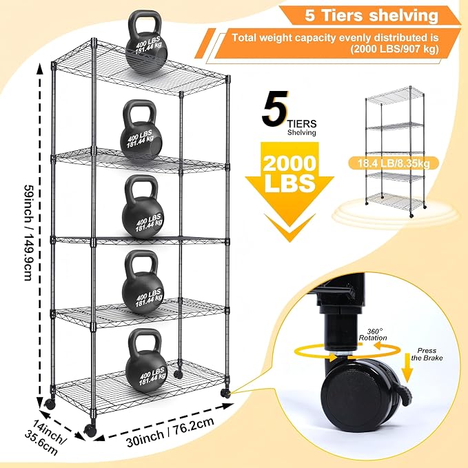 Whitmor 5 Tier Shelving Unit, Adjustable Storage Shelves - Image 3