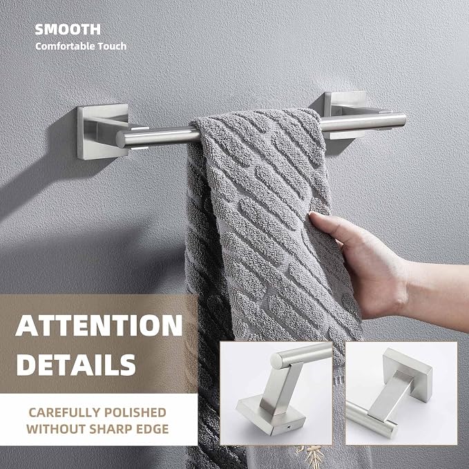 Suyar Bathroom Towel Holder Brushed Nickel, SUS 304 Stainless Steel Hand Towel - Image 6