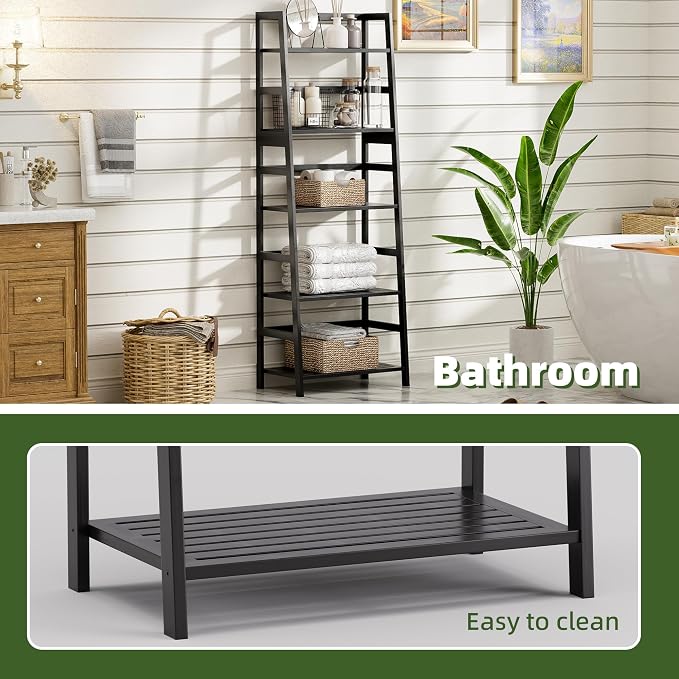 Ladder Shelf, 5-Tier Bookshelf, All Bamboo Heavy Duty Bookcase, Freestanding - Image 7