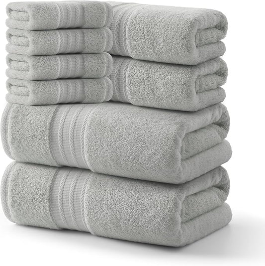 REDKISS Grey Towel Set of 8-100% Cotton Luxury Bath Towels Set by REDKISSOnline