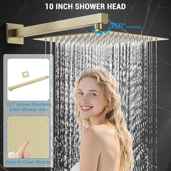 Shower Faucet set with Shower head, Wall Mount 10 Inch Square Rainfall Shower - Image 4