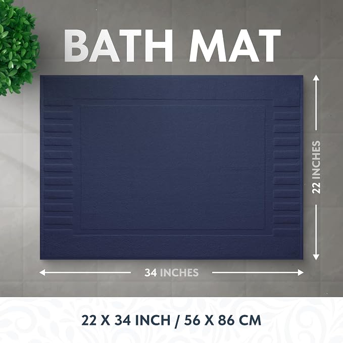 White Classic Luxury Bath Mat Floor Towel Set - Image 3