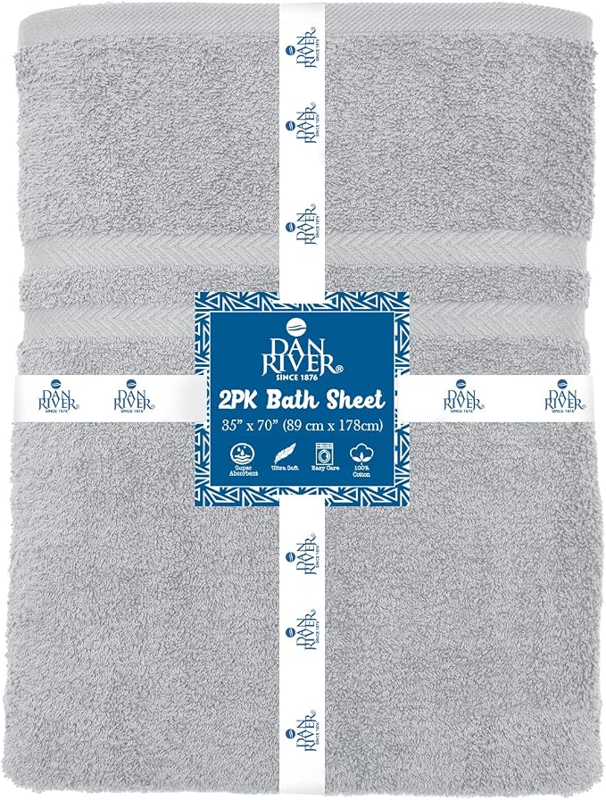 DAN RIVER 2 Pack Luxury Bath Sheets 35x70, 600 GSM, Soft & Quick Dry 100% Ring - Image 2