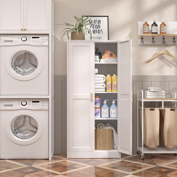 Kitchen Pantry Cabinet, 60”White Metal Pantry Storage Cabinet - Image 4