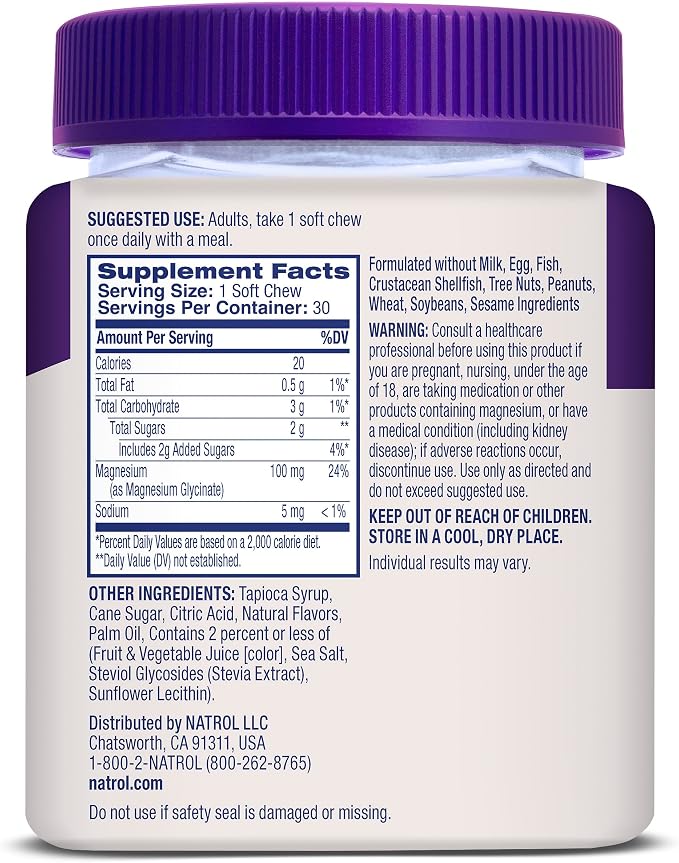 Natrol Magnesium Glycinate Supplements 100mg, Cherry Lemon Soft Chews - Image 10