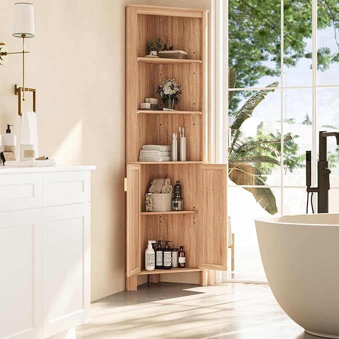 69" Tall Corner Shelf with Doors, 6-Tier Corner Storage Cabinet with Doors - Image 6