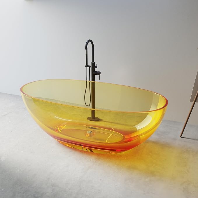 Solid Surface Freestanding Bathtub 61", Modern Oval Shape Soaking Tub, Stone - Image 3