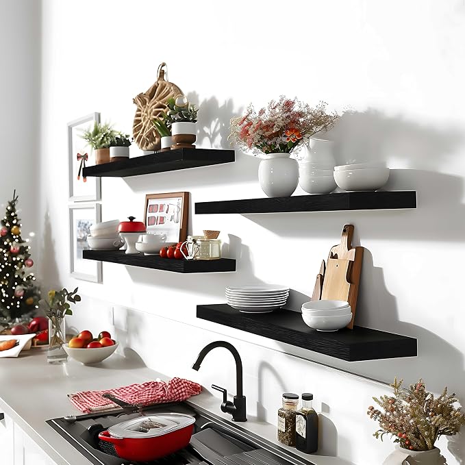 24 Inch Floating Shelves for Wall Rustic Black Wood Wall Shelves for Bedroom - Image 4