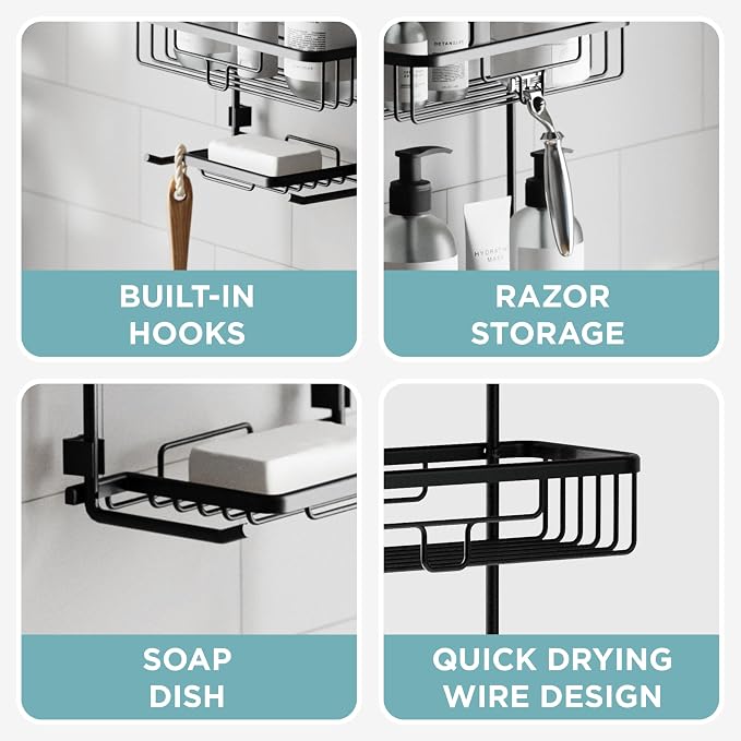 Zenna Home Rustproof Hanging Shower Caddy, Over the Shower Head Caddy - Image 6