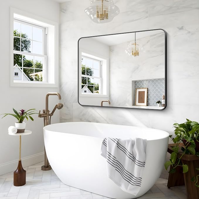 BONEWEI Black Bathroom Mirror, 40x48 inch Wall Mirror - Image 5