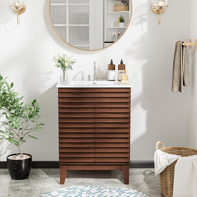 ROOMTEC 24" Walnut Modern Freestanding Bathroom Vanity Sink - Image 4
