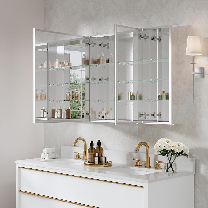 WELLFOR 48" x 30" Rectangle Medicine Cabinet Mirror, Surface Mount or Recessed - Image 13
