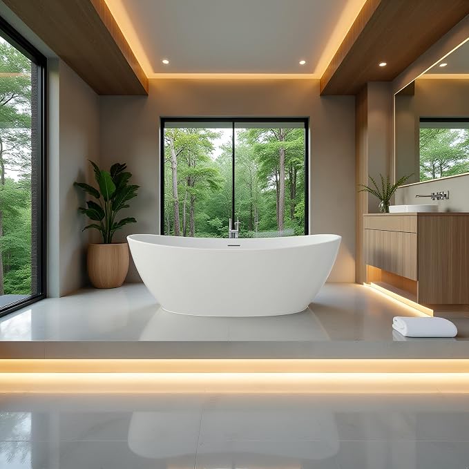 73'' High-back Freestanding Solid Surface Resin Stone Bathtub, Freestanding Tub - Image 9