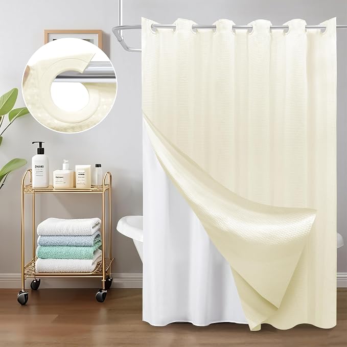 Inhousolu No Hook Waffle Weave Shower Curtain - Image 8