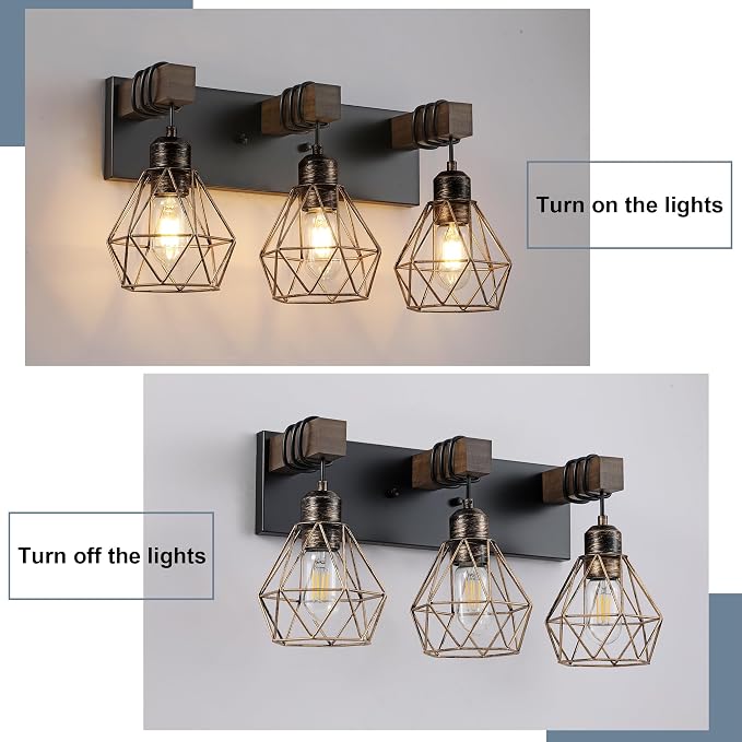 Farmhouse Bathroom Light Fixtures, 3-Light Bathroom Lighting Fixtures Over - Image 5