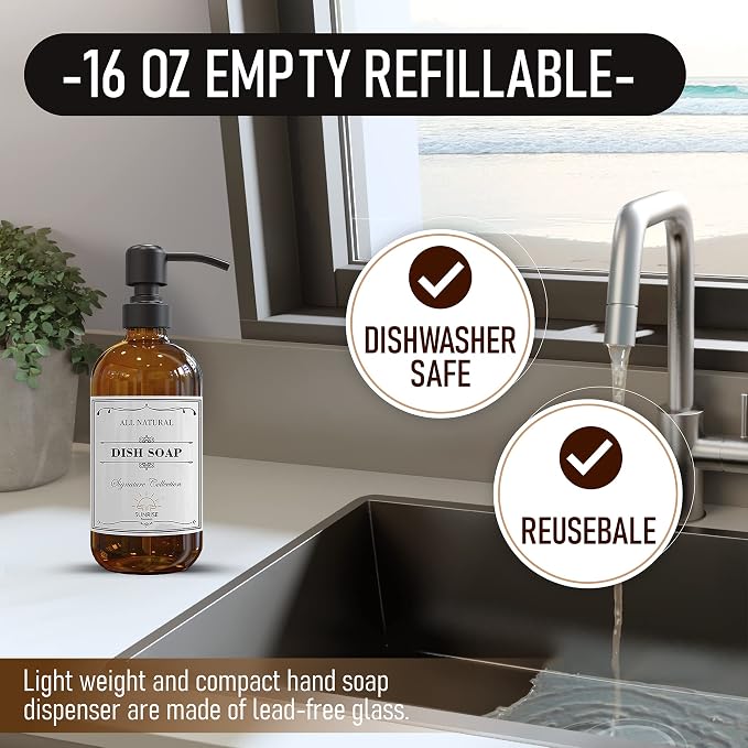 2 Pack Amber Glass Soap Dispenser 16 OZ - Image 2