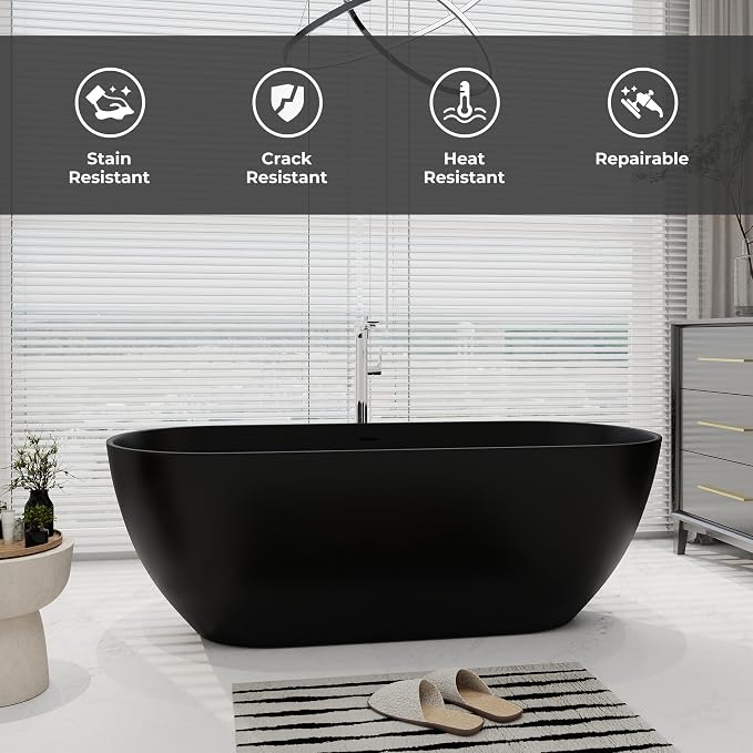 SJ STAR&JANE 69" Solid Surface Freestanding Bathtub Oval Stone Resin Soaking - Image 3
