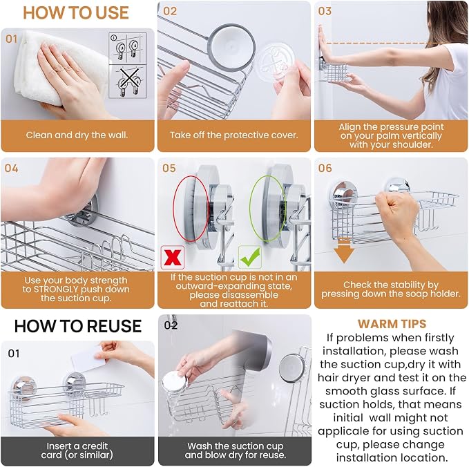 LEVERLOC Shower Caddy Suction Cup, Organizer - Image 6