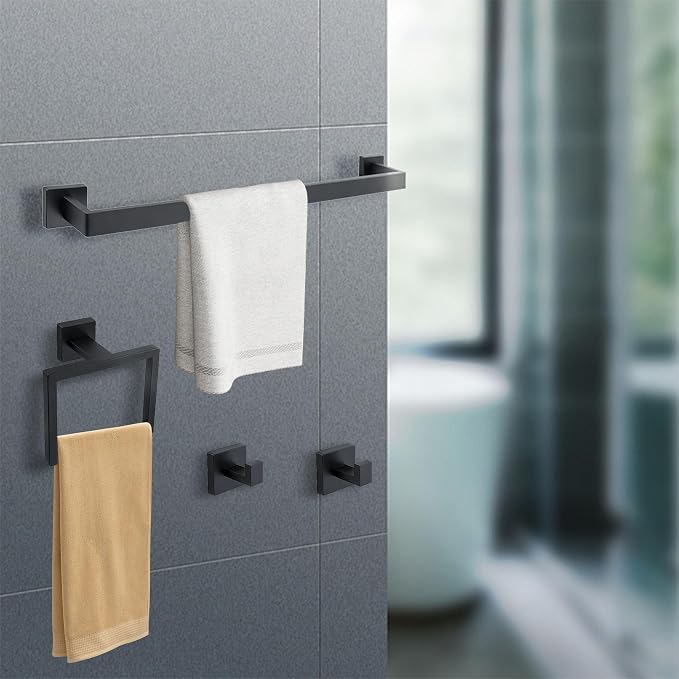 Bathroom Towel Bar Holder Sets Matte Black 5-Piece Bathroom Hardware Set - Image 2