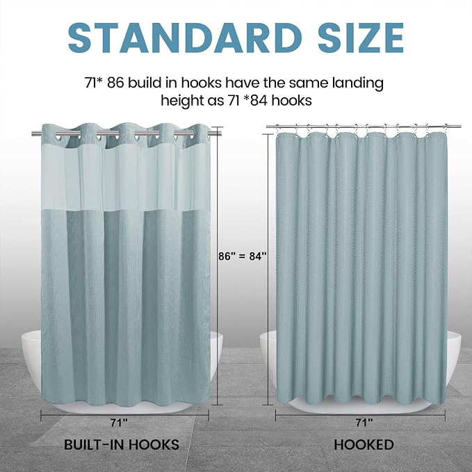 Fog Blue Long No Hook Shower Curtain - Image 7