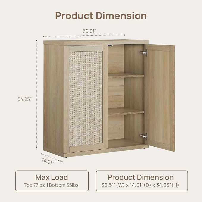 SICOTAS Rattan Sideboard Storage Cabinet - Image 2