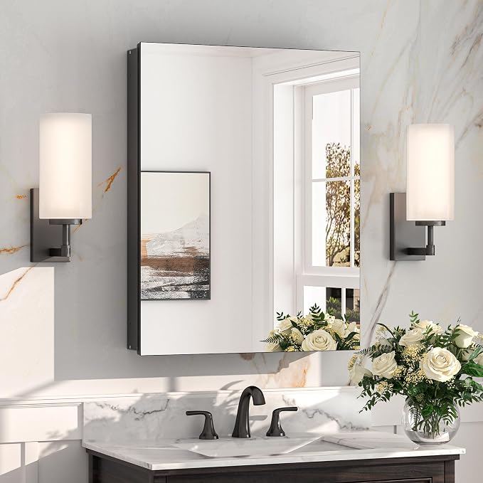 Keonjinn 20 x 26 Inch Black Medicine Cabinet, Bathroom Medicine Cabinet by Keonjinn