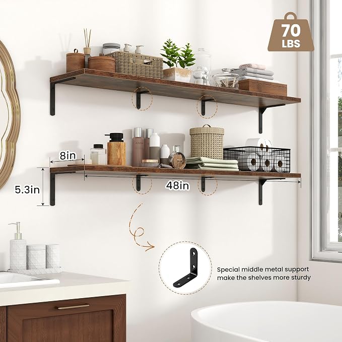 Fun Memories Deep Floating Shelves, 48W x 8D Floating Shelves Set of 2 - Image 3