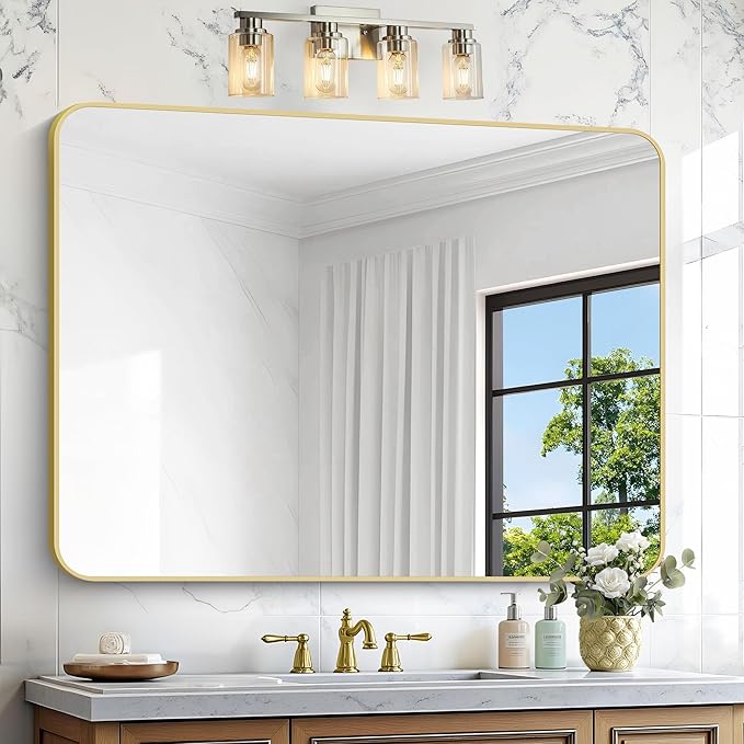 BONEWEI Gold Bathroom Mirror, 36x48 inch Wall Mirror - Image 4
