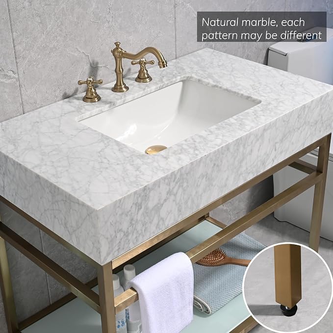 Gesipor Bathroom Carrara Marble Vanity - Image 6