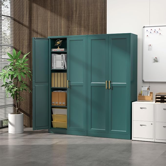 Kitchen Pantry Cabinet, 71”Green Metal Pantry Storage Cabinets - Image 2