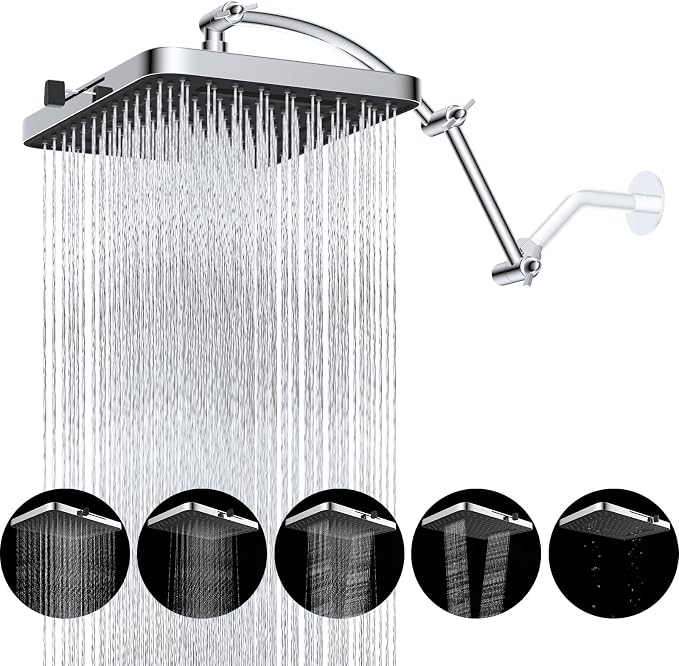 Hibbent Rain Shower Head, Solid Brass Adjustable Shower Arm Extender, Waterfall by Hibbent
