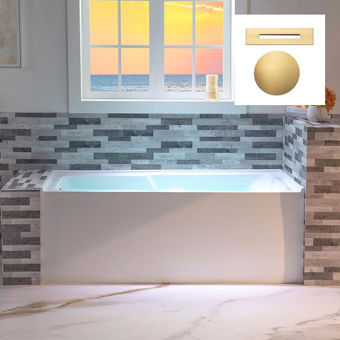 WOODBRIDGE 54" Acrylic Rectangular Alcove Soaking Bathtub in White by WOODBRIDGE